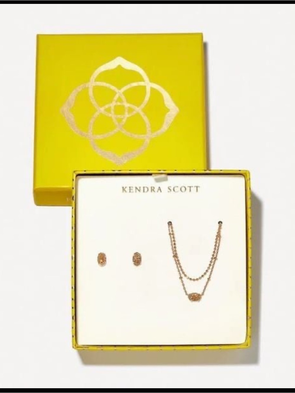 Kendra Scott Rose Gold Druzy Double-Layer Necklace with Matching Stud Earrings